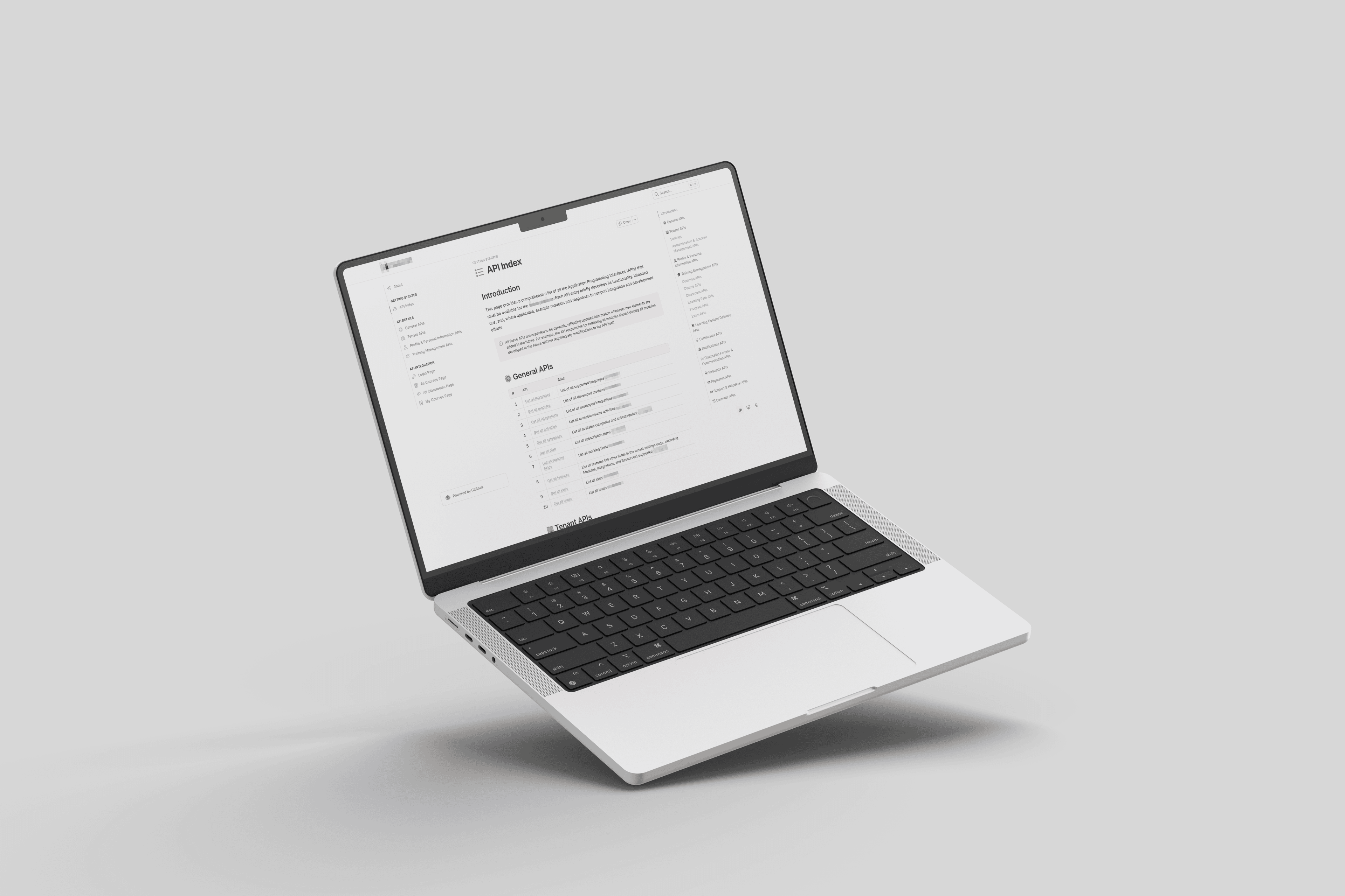 توثيق واجهات API في GitBook لمنصة SaaS لإدارة التعلم والتدريب